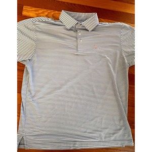 Rhoback Polo Shirt Mens Large/XL Blue White Striped Short Sleeve Golf Casual